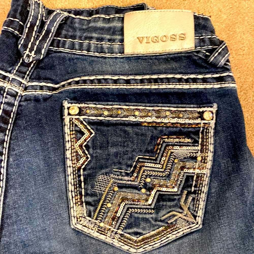 Vigoss-Chelsea Bootcut-Size 16-Length 33-Dk Blue-all embellishments intact-EUC